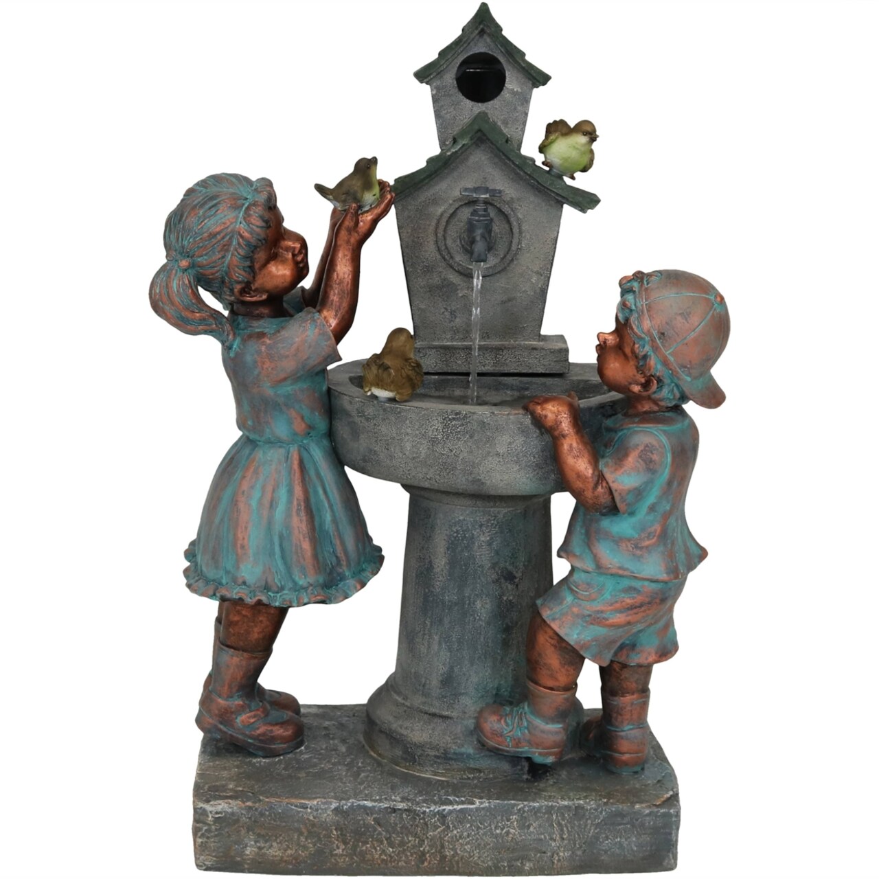 Sunnydaze Boy And Girl At Birdbath Water Fountain With Led Lights - 30 In